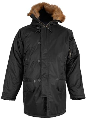 Fox Outdoor Products Men's GI Style N-3B Parka - Water-Repellent Insulated Hooded Mid-Thigh Full-Cut Cold Weather Jacket, Black - L