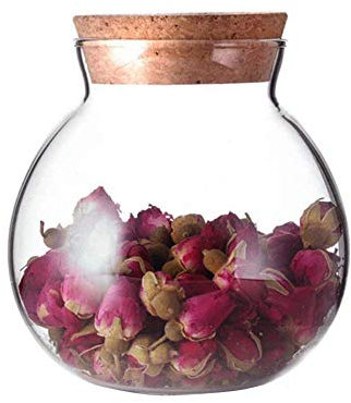 Upstore 1 bottiglia di vetro sigillata da 500 g, vuota, rotonda, di grande capacità, con tappo in sughero, per trucco, cosmetici, spezie, cibo, snack, tè e molto altro ancora