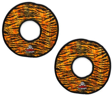 TUFFY - World's Tuffest Soft Dog Toy- NO Stuff - Squeakers - Multiple Layers. Made Durable, Strong & Tough. (Tug, Toss & Fetch). Machine Washable & Floats (Mega Ring Tiger, Large 2 Pack)