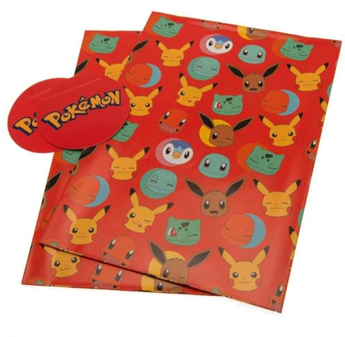 Pokémon Wrapping Paper Set – 2 Sheets & 2 Gift Tags | Official Style Pokémon Gift Wrap | Pikachu, Charmander, Bulbasaur Design | Kids Birthday Wrapping Paper