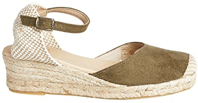 Jute espadriller med kil och naturligt rep golv med ankelspänne och stängd spets, Mossa, 37 EU
