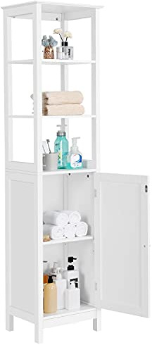 Yaheetech Armadietto Colonna da Bagno Mobile Alto da Terra con Ripiano e Ante Armadio in Legno 160 x 40 x 32 cm Mobiletto Autoportante da Angolo per Salotto Soggiorno
