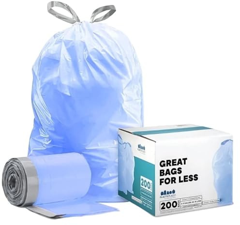 Plasticplace Custom Fit Trash Bags, Compatible with simplehuman Code V (100 Count) Tinted Blue Drawstring Garbage Liners 4.2-4.8 Gallon, 14.5 x 28