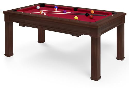 Automaten Hoffmann Billardtisch Dolce Vita Walnuss | 5ft o. 6.5ft | Umfunktionierbar zum Esstisch | 18 mm Spielfeld aus Präzisionsverbundstoff, High-Speed Billardtuch | 132 – 150 kg