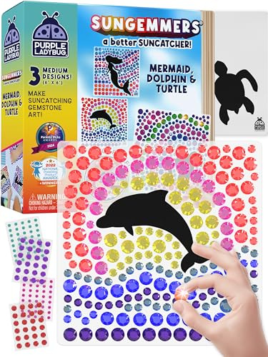 SunGemmers Suncatcher Craft Sets for Girls - Arts and Crafts for Kids Age 5-10, Birthday Gift for 7 Year Old Girl, Window Art, Mosaic Kits for Children Age 5 6 7 8 9 (Dolphin, Mermaid, & Turtle)