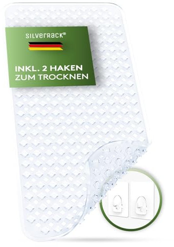 SilverRack Alfombrilla para bañera de 88 x 40 cm (transparente con diseño de rojas) – Alfombrilla antideslizante para bañera sin BPA para niños y bebés – Alfombrilla de ducha resistente al moho y