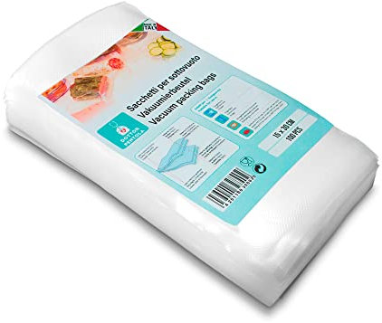 Sacs sous vide pour aliments - Super Résistants - Convient à toutes les machines sous vide - 15 cm x 30 cm - 100 pièces - Transparents - Cuisson et Congélation