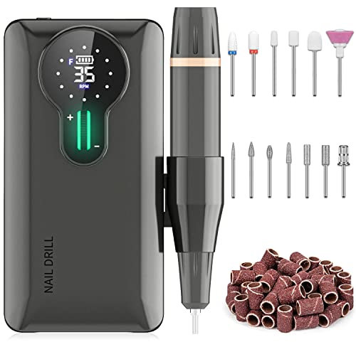 ENGERWALL Professionelles Maniküre-Pediküre-Set,Wiederaufladbare Nagelfräse 35000 u/min,Tragbare Kabellose Elektrische Nagelfeile,Nagelpflege-Werkzeug zum Schleifen,Trimmen,Polieren,Dunkelsilber(Pro)