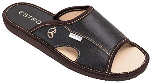 ESTRO Zapatillas Casa Hombre Piel - Zapatillas Casa Cuero Pantuflas Hombre Verano Pantuflas Homem Suela De Memoria VERANO