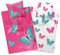 Aminata kids Bettwäsche 135x200 Schmetterlinge Kinder Mädchen Baumwolle Schmetterling rosa pink | YKK Reißverschluss | Tier-Motiv Blumen - Kinder-Wende-Bettwäsche-Set