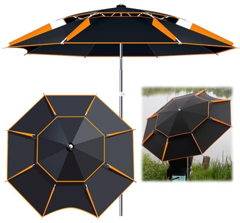 240cm 260cm tragbare Angelschirm UPF 50+ Strandschirm Windschutz Sonnenschirm Freien Angler Campingschirm Doppeldach Gartenschirm mit Tragetasche(220cm)