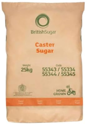 British Sugar Caster Sugar 25KG - Fine White Caster Sugar for Baking, Pastries, Desserts, Hot Drinks, and Confectionery – Perfect for Rapid Dissolving and Smooth Textures