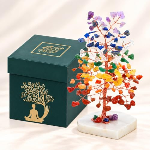 Crocon® Crystal Tree of Life Gifts for Women, Seven Chakra Heart base | Decorative Seven Chakra crystal tree designed for home styling, office display, thoughtful gifting, room décor
