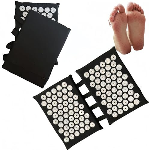 Ymoryiyi 2x33cm Akupressurmatte für Füße & Rücken - Medizinisches Nagelbrett mit 110 ABS-Spitzen, Waschbare Faszienmatte (Schwarz)