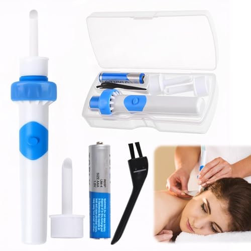 Yuio Limpiador de Oidos Cera, Aspirador de Cera Oidos con 2 Cabezales de Repuesto Lavables y Batería, Limpia Oidos, Quitar Cera Oidos, Removedor de cera para oídos Para Bebé Adulto, Ear Wax Remover