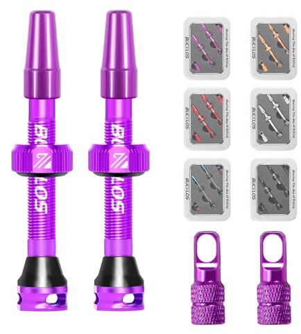 AEYINO Presta Valve Tubeless Stem 44 mm, Valve Stem Kit with Valve Core Removal Tool for Road Bike/Mountain Bike/MTB, Fit Most Bicycle Rims, Super Light Durable Aluminum Stem Purple