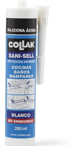 Collak – Sanisell Silicona Ácida Antimoho para Baños y Cocinas – Sellador Profesional Resistente al Moho y Agua – Blanco o Translúcido – 125 ml y 280 ml (Blanco, 280 ml)