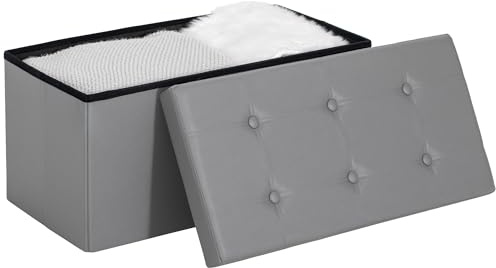 HOMCOM Storage Ottoman Bench, 89L PU Leather Folding Foot Rest Stool, End of Bed Bench, Easy Assembly, for Living Room, Bedroom, Entryway, Grey