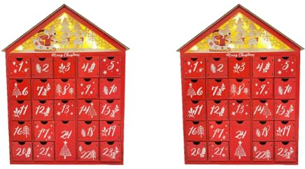 Calendario Avvento di Natale in legno a forma di casa con 24 cassetti ricaricabili per decorazioni e sorprese