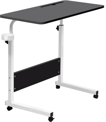 GRANDMA SHARK 80 × 40 cm Computer Desk, Gaming Desk, Rolling Table Bed Sofa for Laptop Height Folding Table with 4 Wheels (Black)