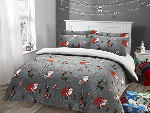 Olivia Rocco Teddy Duvet Cover Set Fleece Soft Fluffy Quilt Sets Thermal Warm Xmas Festive Bedding, King