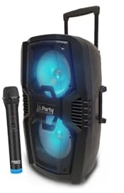 Altavoz portátil DJ PARTY-210LED independiente 2x10 - 600W - BT/USB/SD, micrófono VHF inalámbrico, mando a distancia