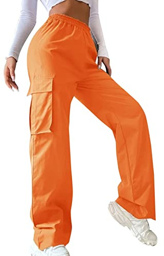 MODSGUE Pantalones cargo para mujer, holgados Y2K, multibolsillos, cintura alta, elásticos, para senderismo, deporte, con tobillos elásticos