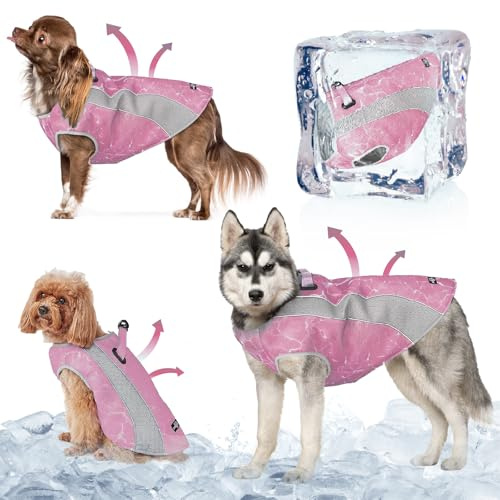 TOPSOSO Dog Cooling Vest Harness, Cool Jacket for Dogs with Safety Reflective Strip and Adjustable Zipper, Effective Evaporative Cooling Vest for Dogs Outdoor Hunting Training and Camping (Pink, M)