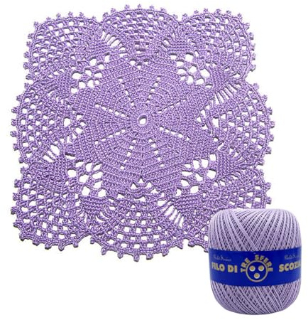 Centrino Lilla quadrato ad uncinetto in cotone 23x23 cm (41CN) - Made in Italy