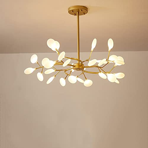 QTANZIQI Modern Gold Branch Firefly Chandelier 30 s Ceiling Pendant Fixture for Industrial Vintage Decor Adjustable Hanging Lamp for Living Dining Room G4