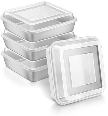 Herogo 8''x 8'' Stainless Steel Square Baking Pan with Lid(4 Pans + 4 Lids)