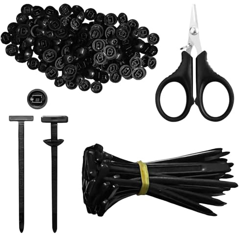 BORISCA 100 Unidades Nylon Universal Cable Tie Buckle, Bridas Plastico Negras con Tijeras Coge Cable Bridas Coche para Fijación en Hogar y Reparación Diaria de Automóviles
