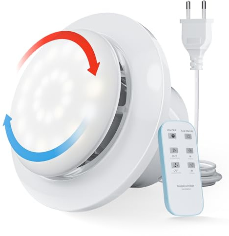 MOCINE Aspiratore da bagno da 150 mm, aspiratore intelligente con telecomando con luci, tre luci, ventilazione a due vie, volume d'aria a due velocità