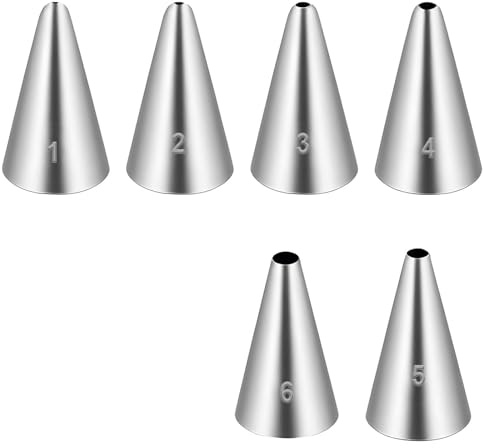 cobee Set di 6 beccucci rotondi per decorare torte, boquillas para reposteri, in acciaio inox, per glassare sacchetti di crema da forno, biscotti, pasta sfoglia (1-6)