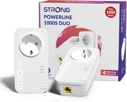 STRONG AV1000 Mbit/s Powerline Adapter Set mit Steckdose, HomePlug AV2 Powerline Ethernet Erweiterung, Gigabit LAN Ports, Plug & Play, Energiesparmodus, ideal für Media-Streaming(PL1000S)