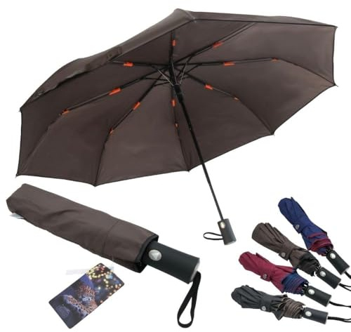 JAGUAR Windproof Folding Umbrella, Mini Pocket Umbrella with Automatic Opening, Travel Umbrella, Keep in the Car Always Ready to Use (Closed Size: Only 28.5cm), dark brown (di moro), 28,5 cm (chiuso)