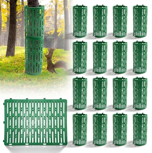 Lot de 16 protections pour tronc d'arbres, rétractables, 20 x 30 cm, extensible, protection pour tronc d'arbre pour jardin et extérieur, flexible, réglable, combinable, vert