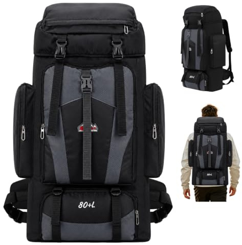 80L Mochila de Senderismo, Mochilas de Camping Impermeable Gran Capacidad Plegable Ultraligera Ajustable Gruesa Deportiva Mochila Montaña para Trekking Escalada Acampar Turismo Hombre Mujer