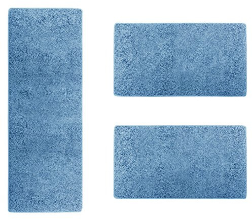 Scendiletto Camera da Letto - Set Tappeti da Camera da Letto 3 Pezzi, Shaggy, Morbidi, in Vari Colori - Blu