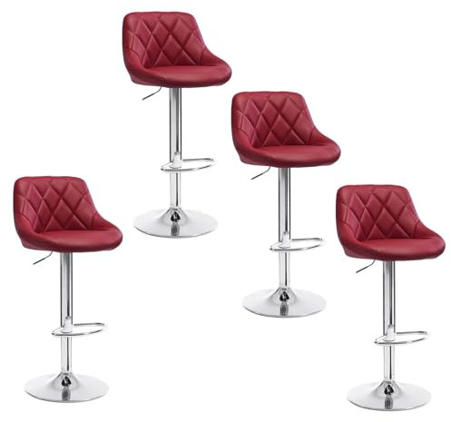 WOLTU 4er Set Barhocker Bistrohocker Tresenhocker Barstuhl Höhenverstellbar, Drehbar, Sitzfläche aus Kunstleder, verchromter Stahl Bordeaux BH23bd-4