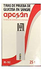 Aposán TIRAS DE PRUEBA DE GLUCOSA EN SANGRE DS-102 APOSAN 25 UNIDADES