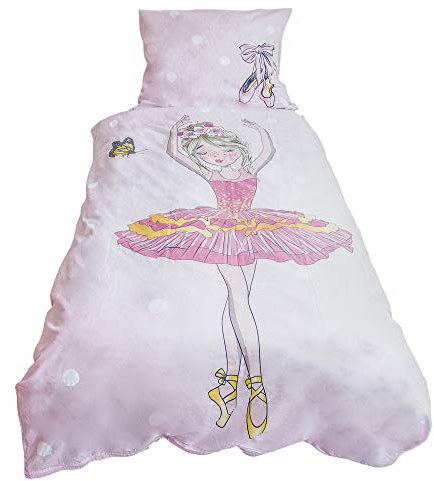 Children's Ballerina Dancer Single Duvet Cover 140 x 200 cm and Pillowcase 70 x 90 cm 100% Cotton
