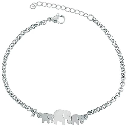 24 JOYAS Bracciale Famiglia Elefanti Argento; Bracciale con catena a maglie da 20 centimetri con 3 di regolazione, Senza pietra preziosa
