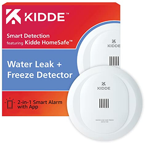 Kidde WiFi Water Leak Detector & Freeze Alarm, Alexa Device, Smart Leak Detector for Homes with App Alerts,White