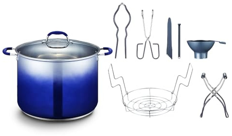 CONCORD 20 Quart Stainless Steel Canning Pot Set. Includes Canning Rack, Tongs, Jar Lifter, Funnel, Wrench, Lid Lifter, Mixer/Measurer (Induction Compatible)