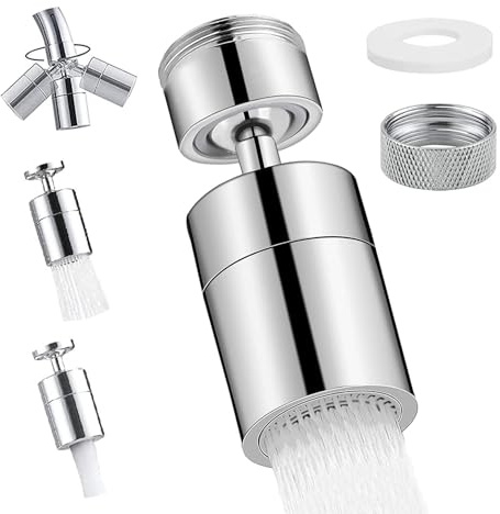 Dfuqanb Wasserhahn Aufsatz, 360-Grad Wasserhahn Aufsatz Schwenkbar in Chrom Wasserhahnaufsatz, mit M22 oder M24 mit Zwei Strahlarten für Küche, Bad