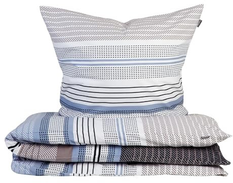 Schiesser Bettwäscheset Pino - Feinbiber - 2-teilig - 135 x 200 cm - Grau-Hellblau