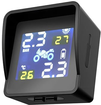 Motorcycle Tire Pressure Monitoring System Solar TPMS, LCD Display with Six Alarm Modes, Waterproof and for Motorcycle Scooters