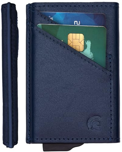 POWR Card Holder Wallet, Royal Blue Vegan Leather RFID Card Holder for Men, Minimalist Wallet Credit Card Holders for Men, Pop Up Metal Slim Credit Card Holder