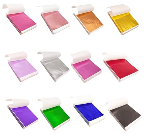 Hsrag 240 Pcs Gold Leaf Sheets 12 Colors Silver Leaf Foil Paper, Gold Leaf Kit for DIY Nails Arts Decorating Gilding Furniture Crafts Home Decoration